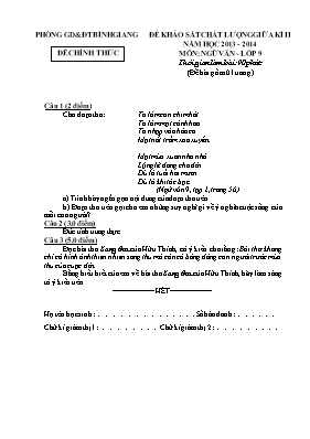 Đề khảo sát chất lượng giữa kì II năm học 2013 - 2014 môn Ngữ văn lớp 9